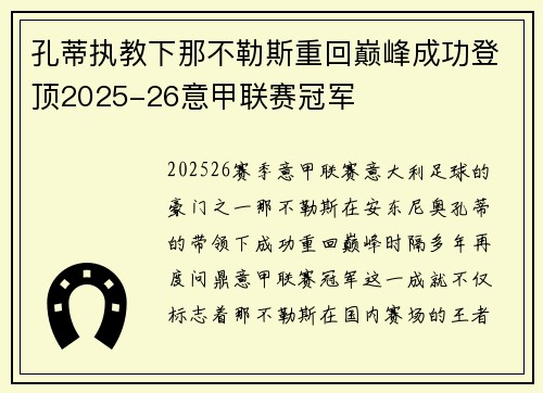 孔蒂执教下那不勒斯重回巅峰成功登顶2025-26意甲联赛冠军