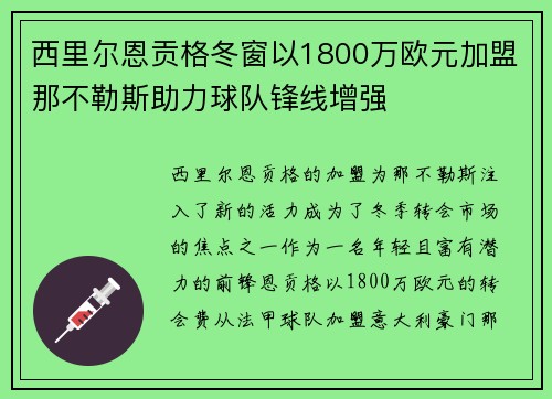 西里尔恩贡格冬窗以1800万欧元加盟那不勒斯助力球队锋线增强 西里尔恩贡格冬窗以1800万欧元加盟那不勒斯助力球队锋线增强